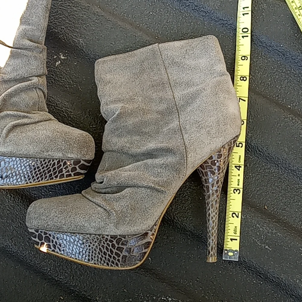Baker platform heels gray slouch booties